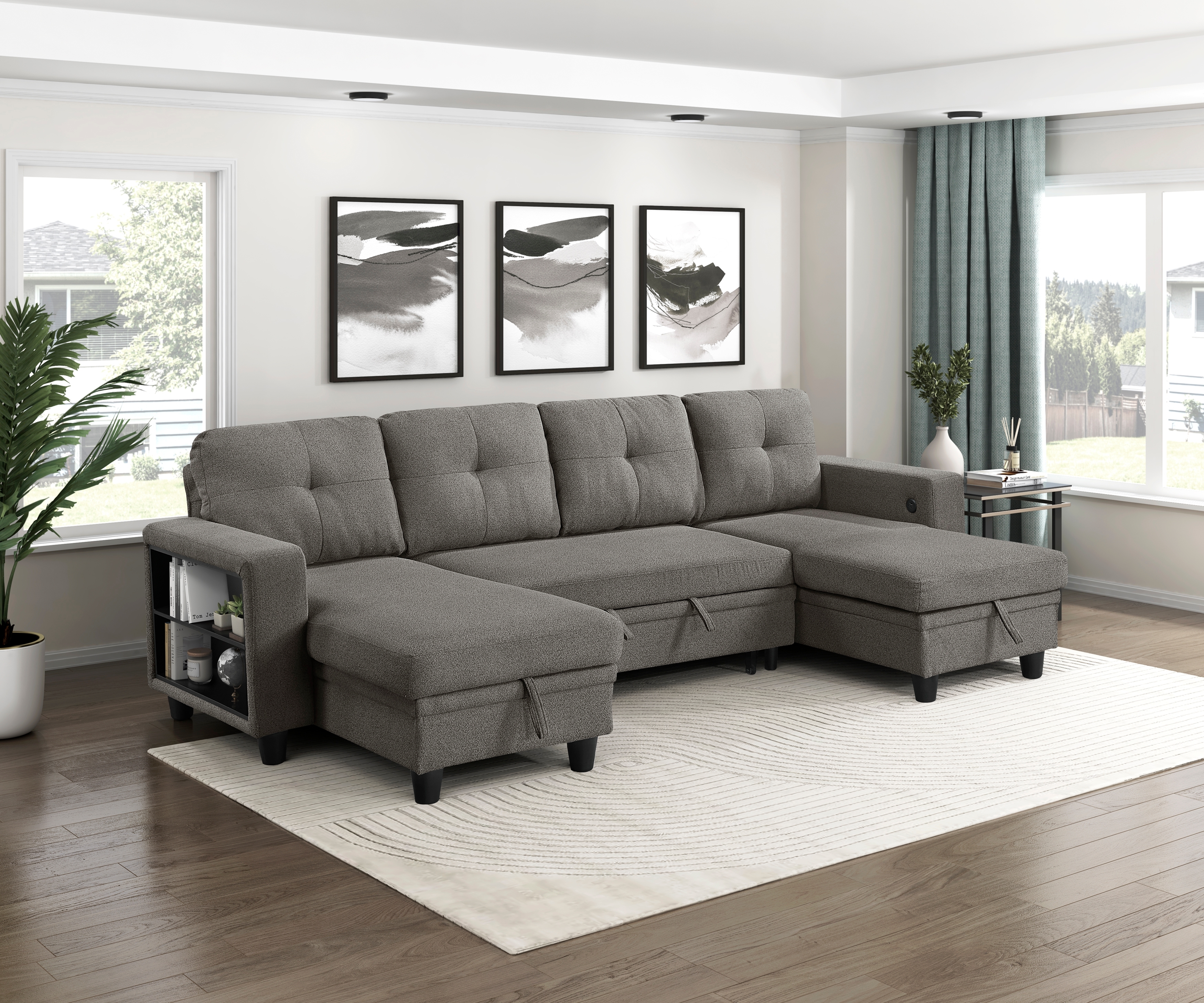 Homelegance Ansley 4-Piece Sectional Sofa with Pull-Out Bed