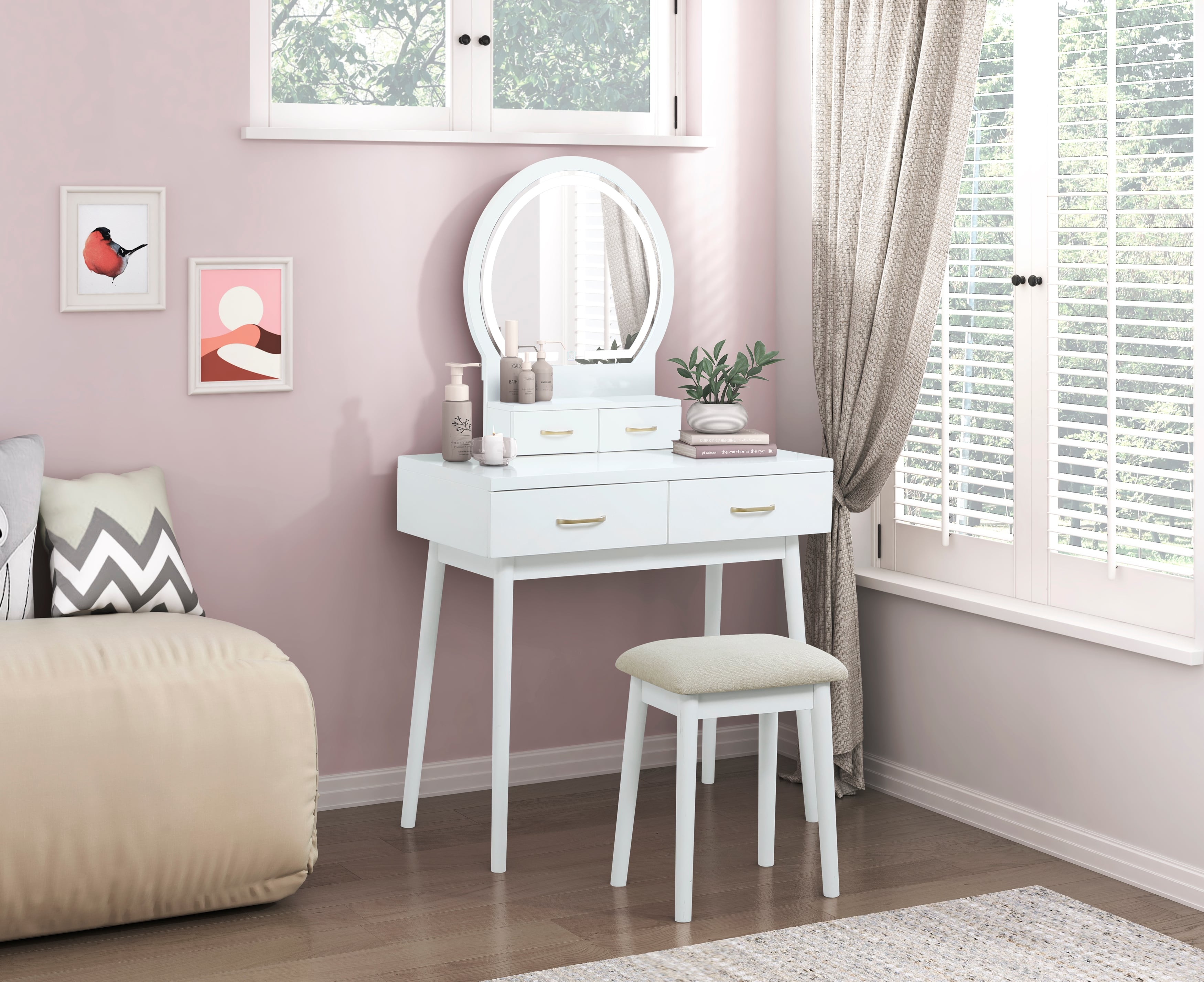 4-Drawer Vanity and Stool Set