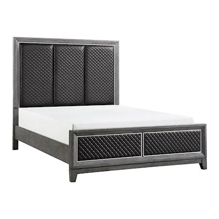 Contemporary California King Bed with Faux Leather Upholstery
