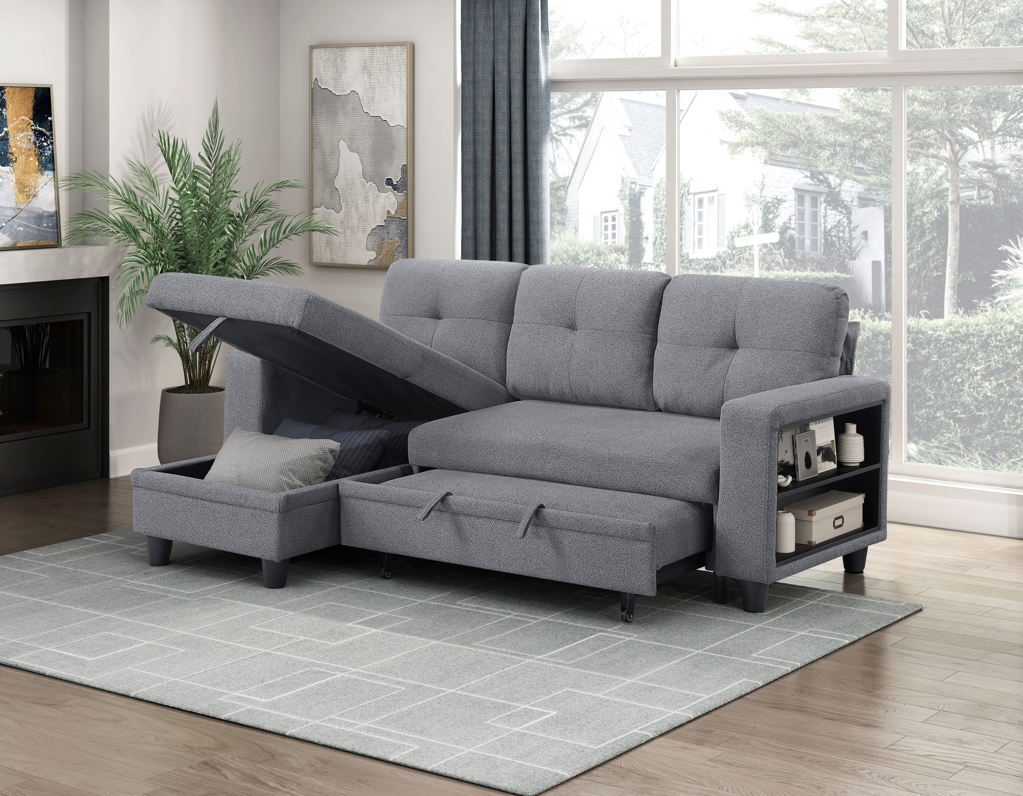 Homelegance Ansley 3-Piece Sectional Sofa with Pull-Out Bed