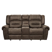 Transitional Double Glider Reclining Loveseat with Center Console