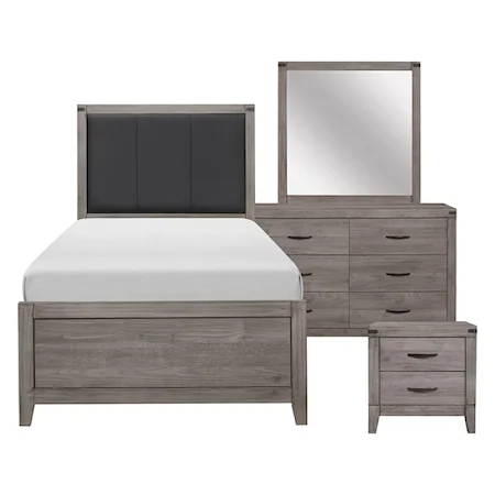 Rustic 4-Piece Twin Bedroom Set with Upholstered Headboard