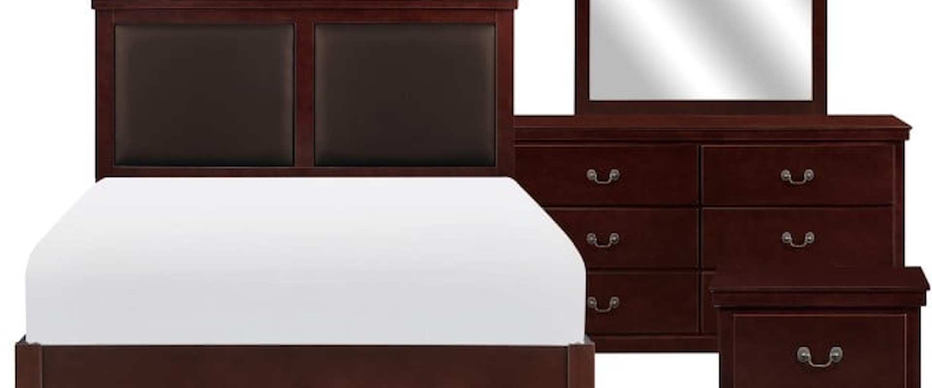 Transitional 4-Piece Queen Bedroom Set with Upholstered Headboard