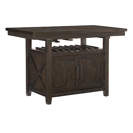 Rustic Counter Table with Storage Base and Wine Bottle Rack