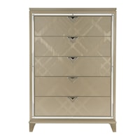 Glam 5-Drawer Chest of Drawers with Beveled Mirror Trim
