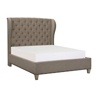 Transitional King Bed with Button-Tufted Headboard
