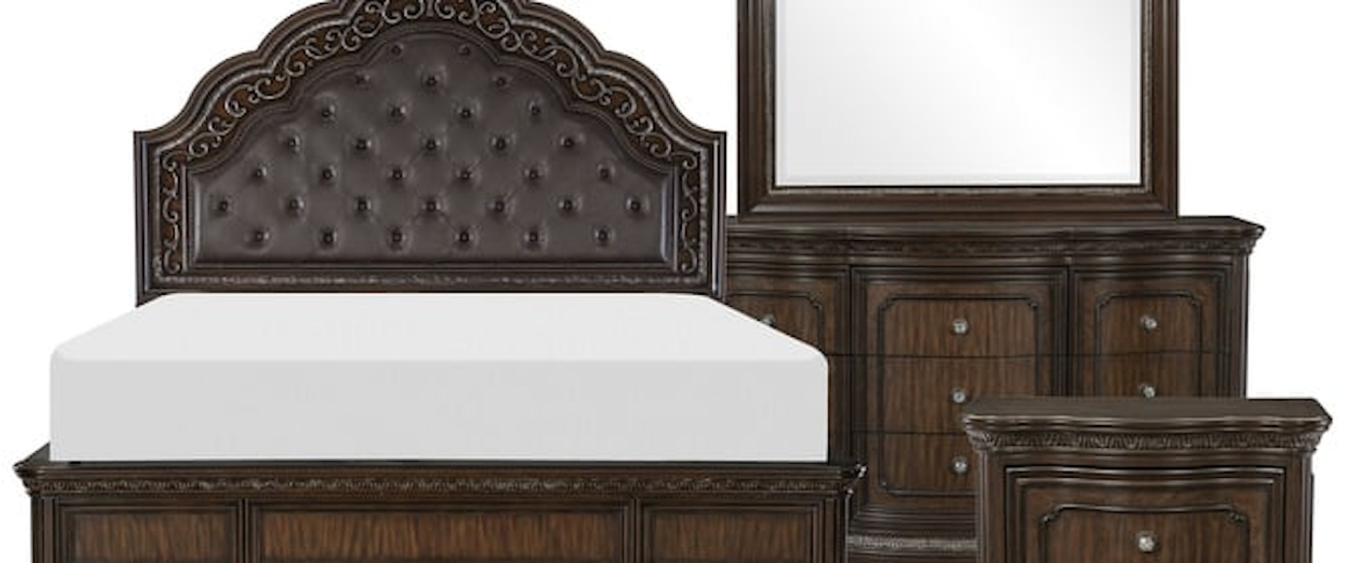 Traditional 4-Piece Queen Bedroom Set with Tufted Headboard