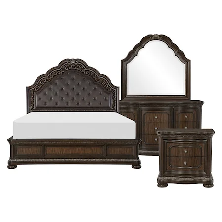 Traditional 4-Piece Queen Bedroom Set with Tufted Headboard