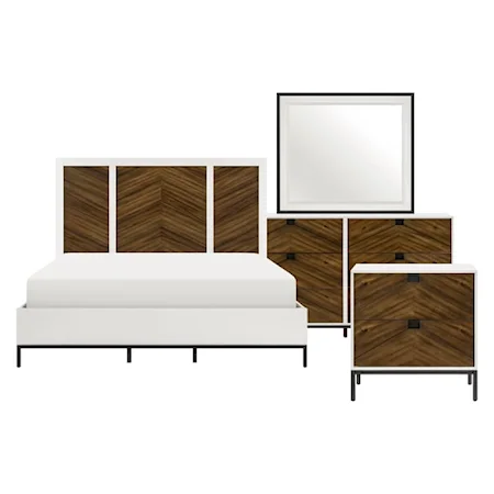 Contemporary 4-Piece Queen Bedroom Set with Chevron Design