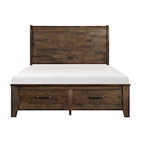Rustic King Sleigh Platform Bed with Footboard Storage