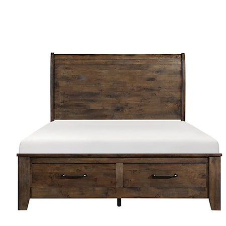 Transitional California King Sleigh Platform Bed with Footboard Storage