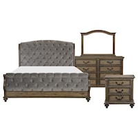 Traditional 4-Piece Queen Bedroom Set with Tufted Sleigh Bed
