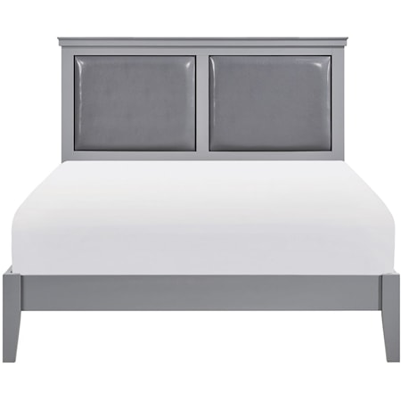 Transitional King Platform Bed with Upholstered Headboard