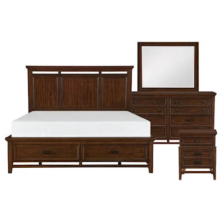 Transitional 4-Piece Queen Bedroom Set with Footboard Storage