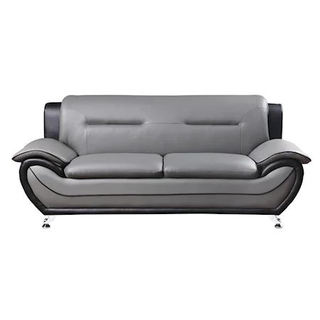 Contemporary Faux Leather Sofa with Chrome Finished Metal Base