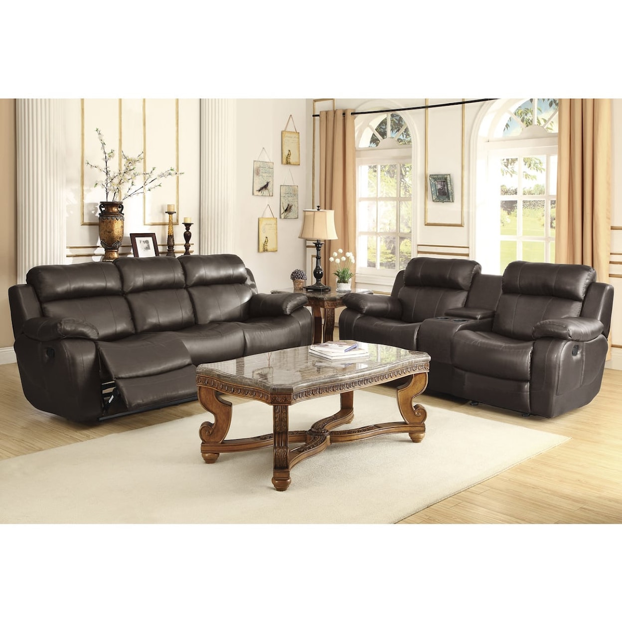 Homelegance Marille Reclining Sofa with Cup Holders