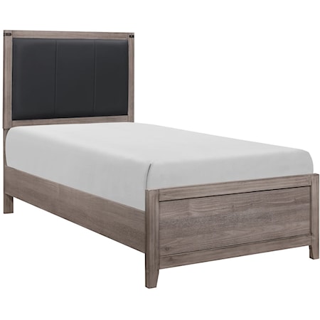 Contemporary Twin Panel Bed with Upholstered Headboard