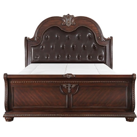 Traditional King Sleigh Bed with Upholstered Headboard