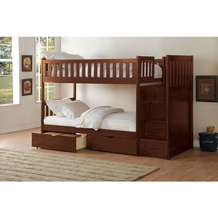 Homelegance Rowe Twin/Twin Step Bunk Bed with Storage Boxes