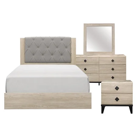 Contemporary 4-Piece Queen Bedroom Set with Tufted Headboard