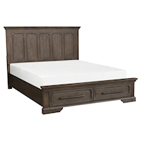 Rustic Queen Platform Bed with Footboard Storage