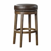 Transitional Round Swivel Pub Height Stool with Nailhead Trim