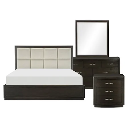 Contemporary 4-Piece Queen Bedroom Set with Padded Panel Headboard