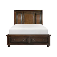 Traditional Queen Sleigh Bed with Footboard Storage
