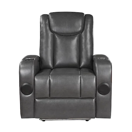 Casual Power Recliner with Wireless and USB Charging Ports, Speakers, Cooling Cup-Holder, and Storage Arms