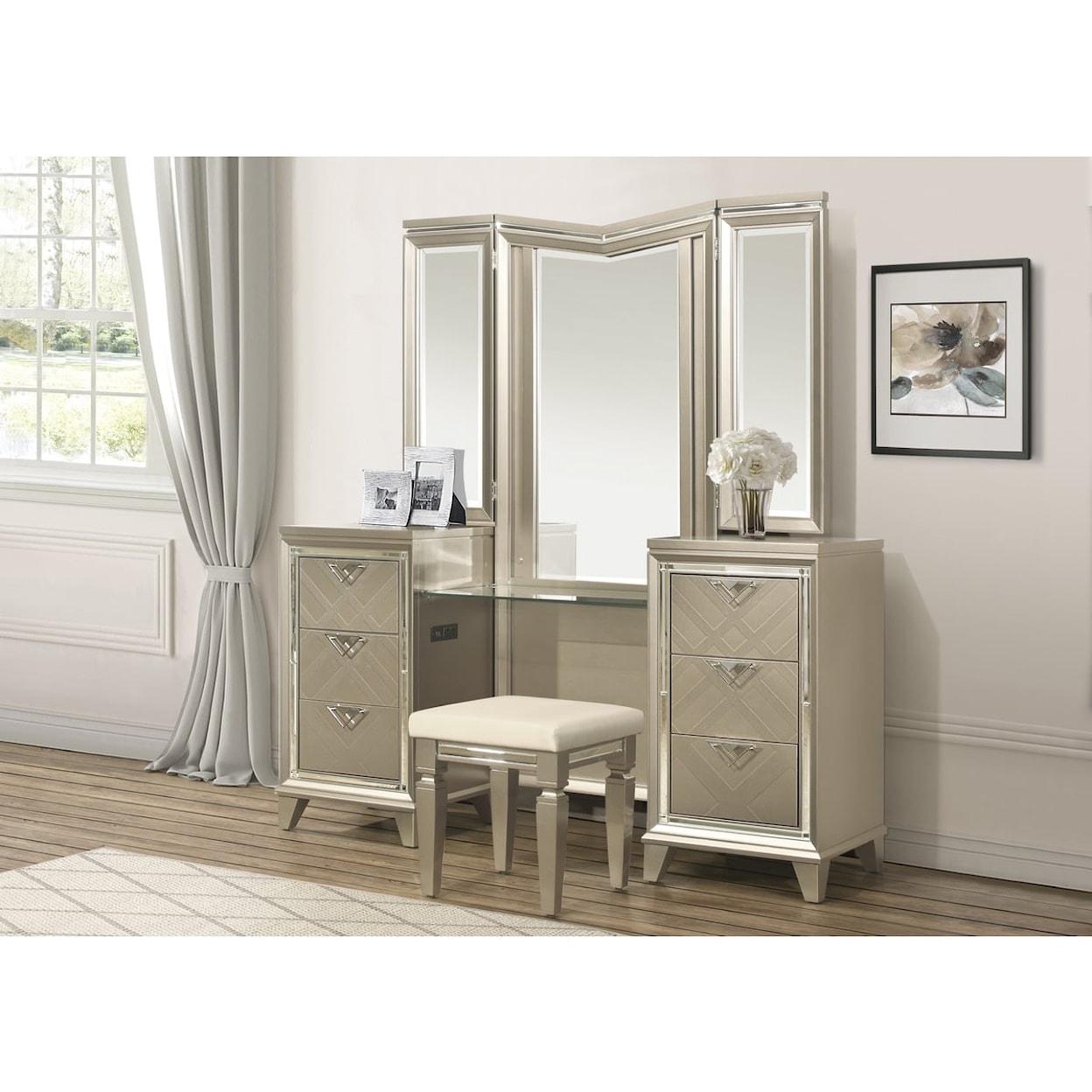 Homelegance Furniture Bijou Vanity Dresser with Mirror and LED Lighting