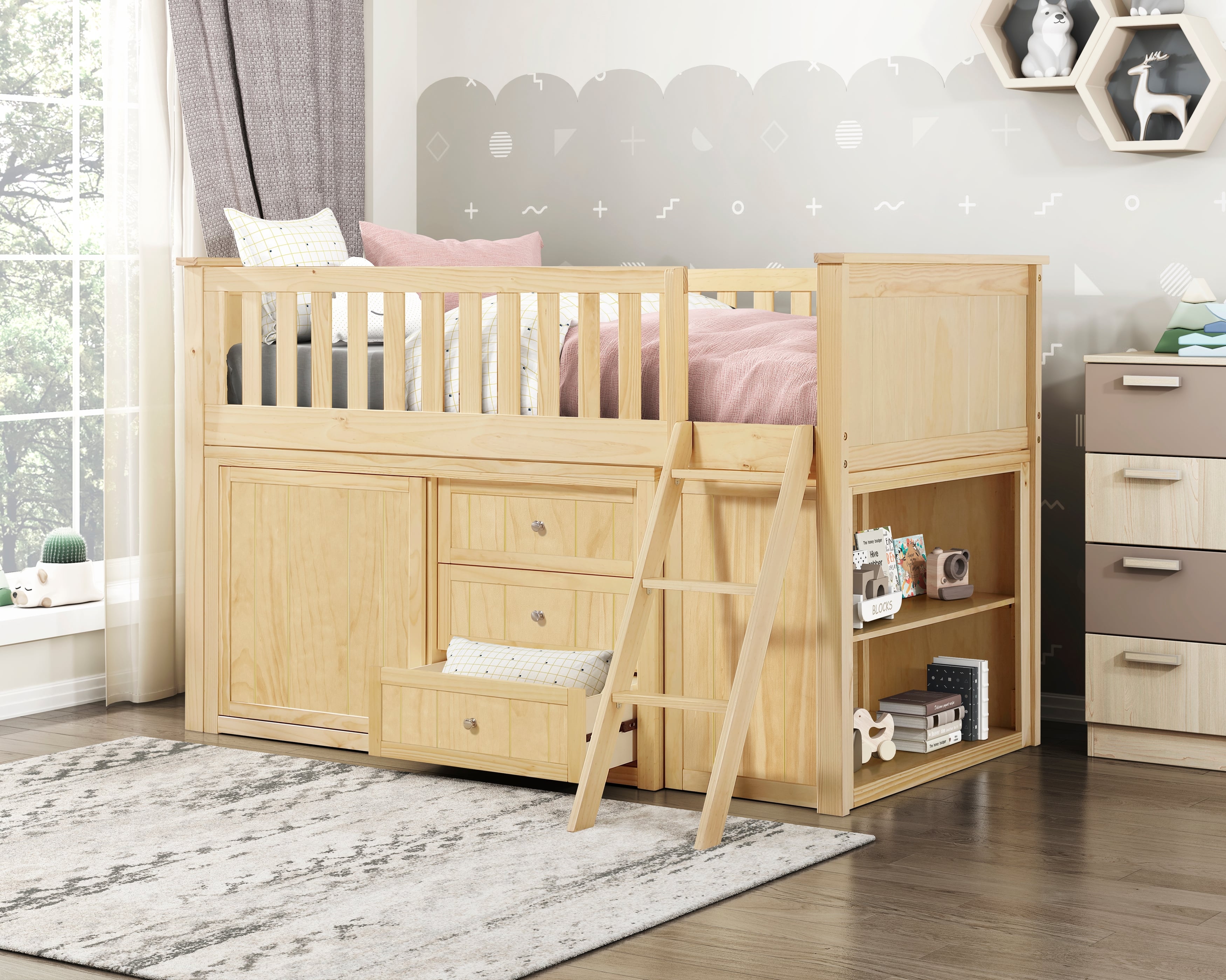 Low Loft Bunk Bed with Dresser