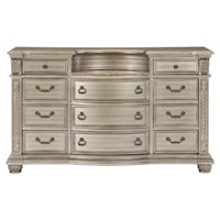 Traditional 11-Drawer Dresser with Leaf Carvings