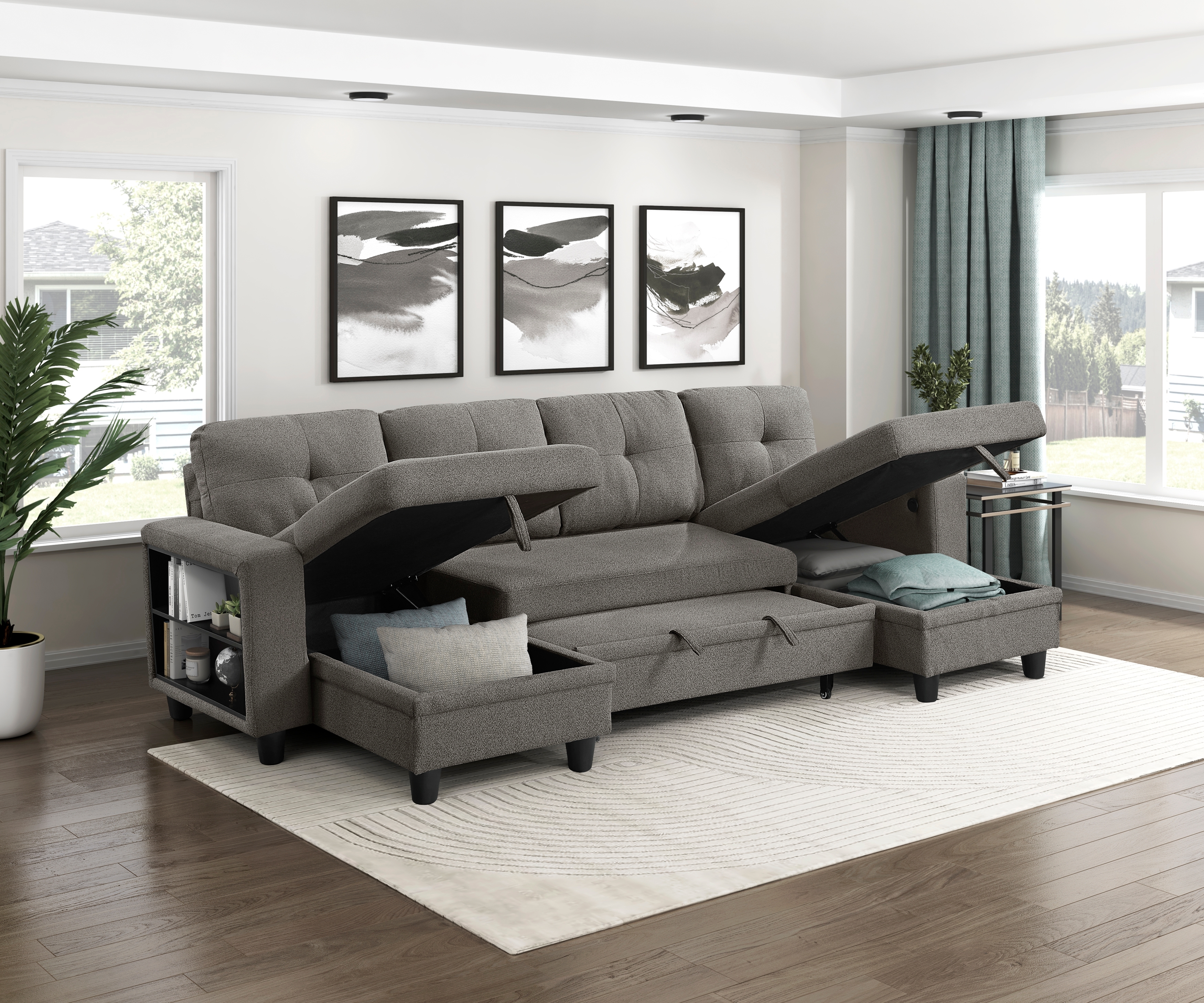 Homelegance Ansley 4-Piece Sectional Sofa with Pull-Out Bed