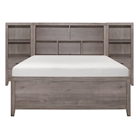 Contemporary Full Wall Bed with Bookcase Storage Headboard