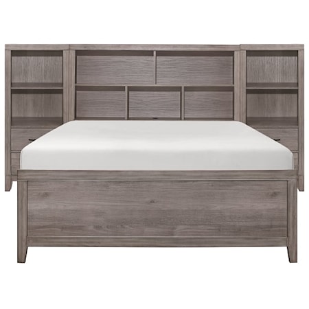 Contemporary Full Wall Bed with Bookcase Storage Headboard