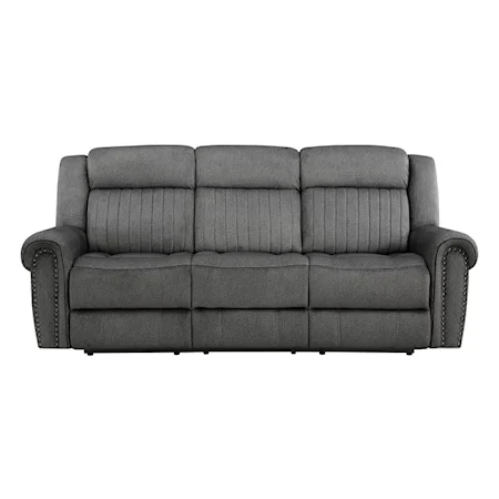 Transitional Power Double Reclining Sofa with Nailhead Trim