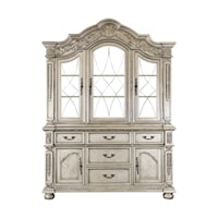 Traditional Buffet & Hutch with Bronze Handles