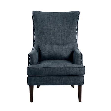 Transitional Wingback Accent Chair with Kidney Pillow