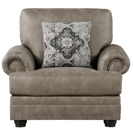 Transitional Accent Chair with Rolled Arms and Nailhead Trim