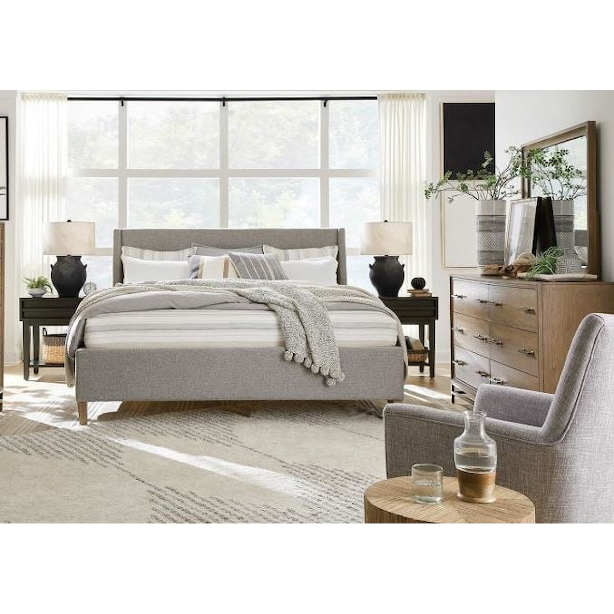 Magnussen Home Lindon Bedroom King Grey Upholstered Island Bed
