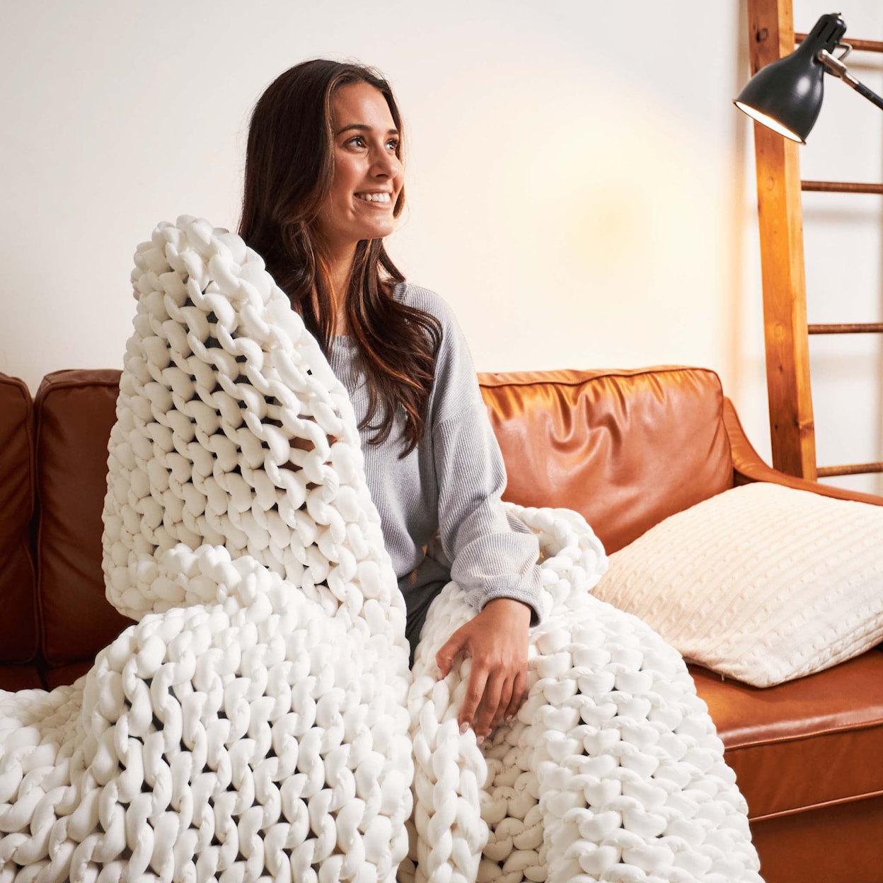 Hush Knit 15lbs Cream Cotton Knit Weighted Blanket