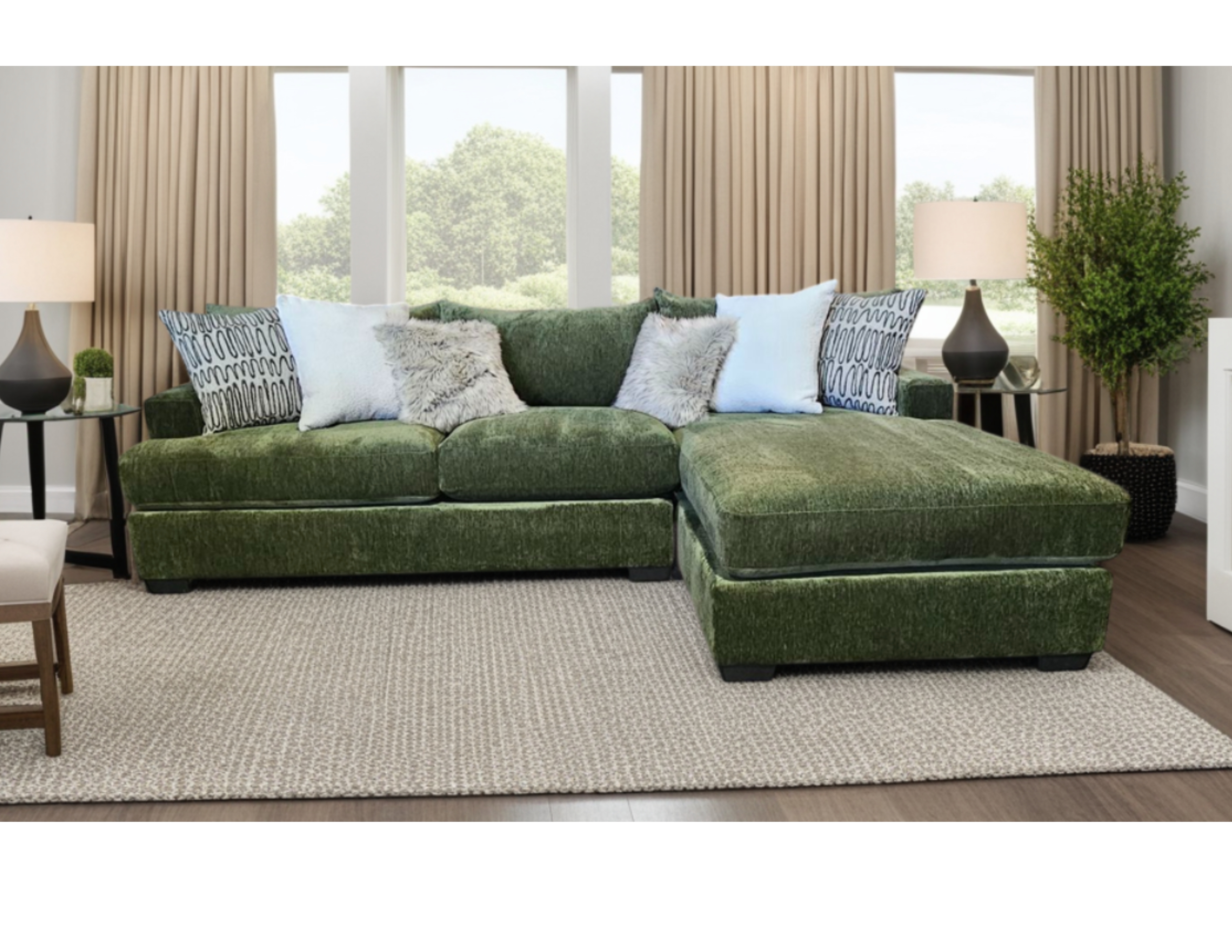 2pc RAF Chaise Sectional Luscious Spinach