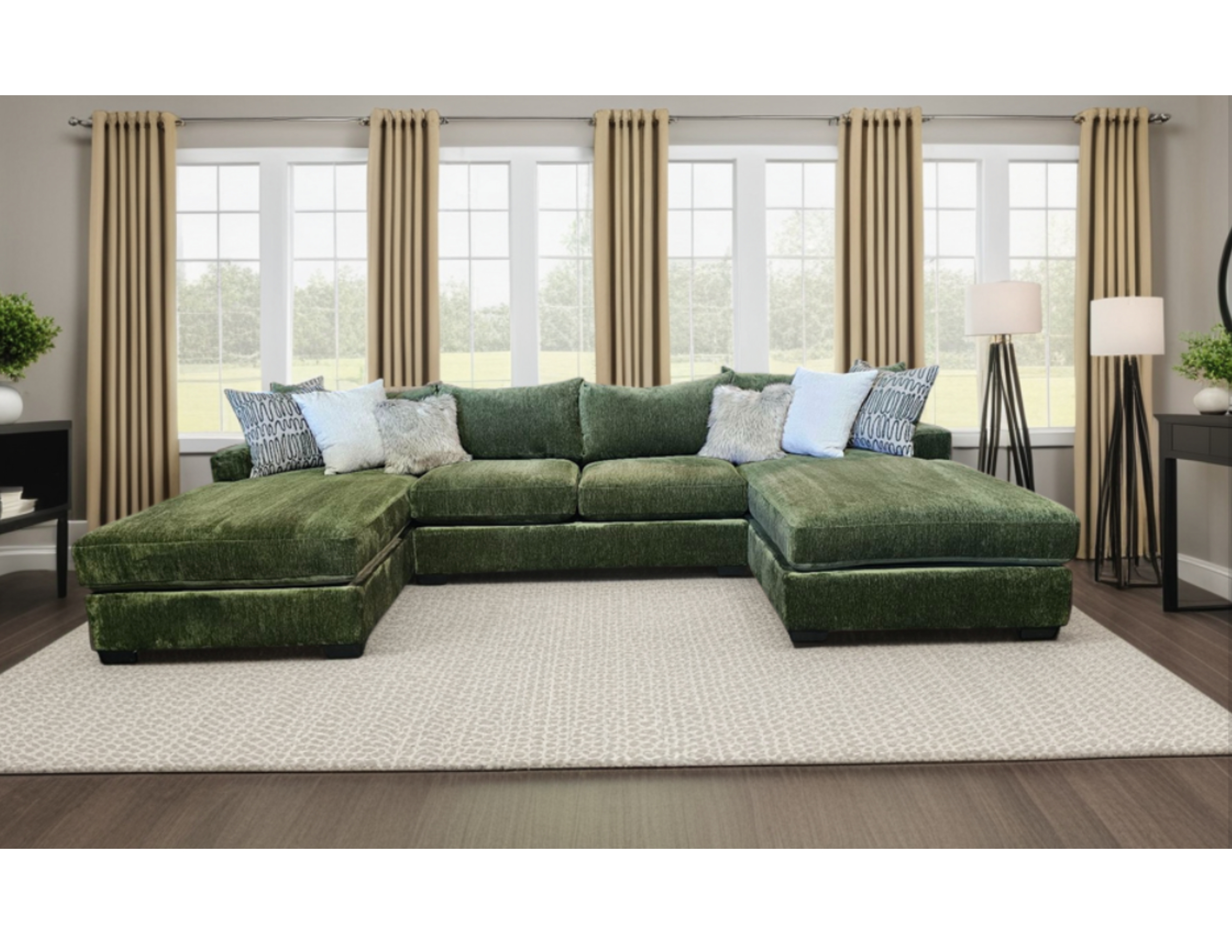 3pc Double Chaise Sectional Luscious Spinach