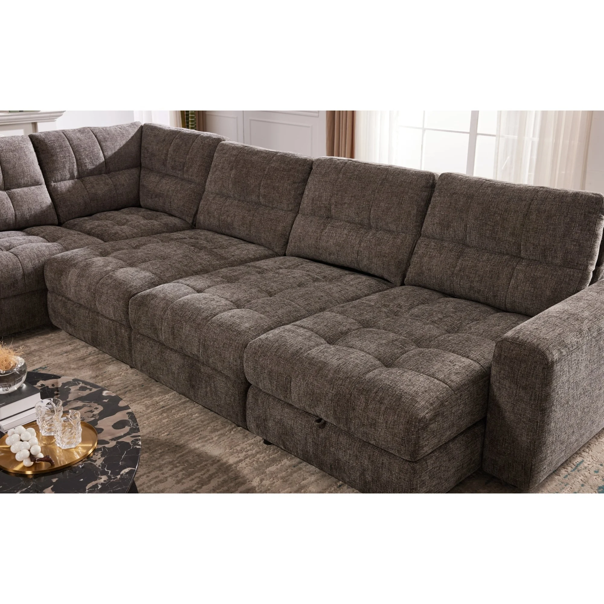 7pc Slider Sectional Raf Chaise Granite