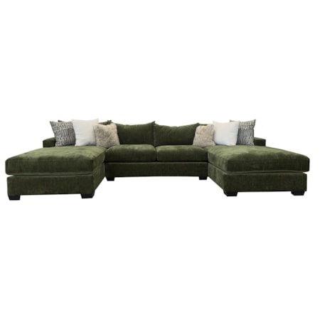 3pc Double Chaise Sectional Luscious Spinach