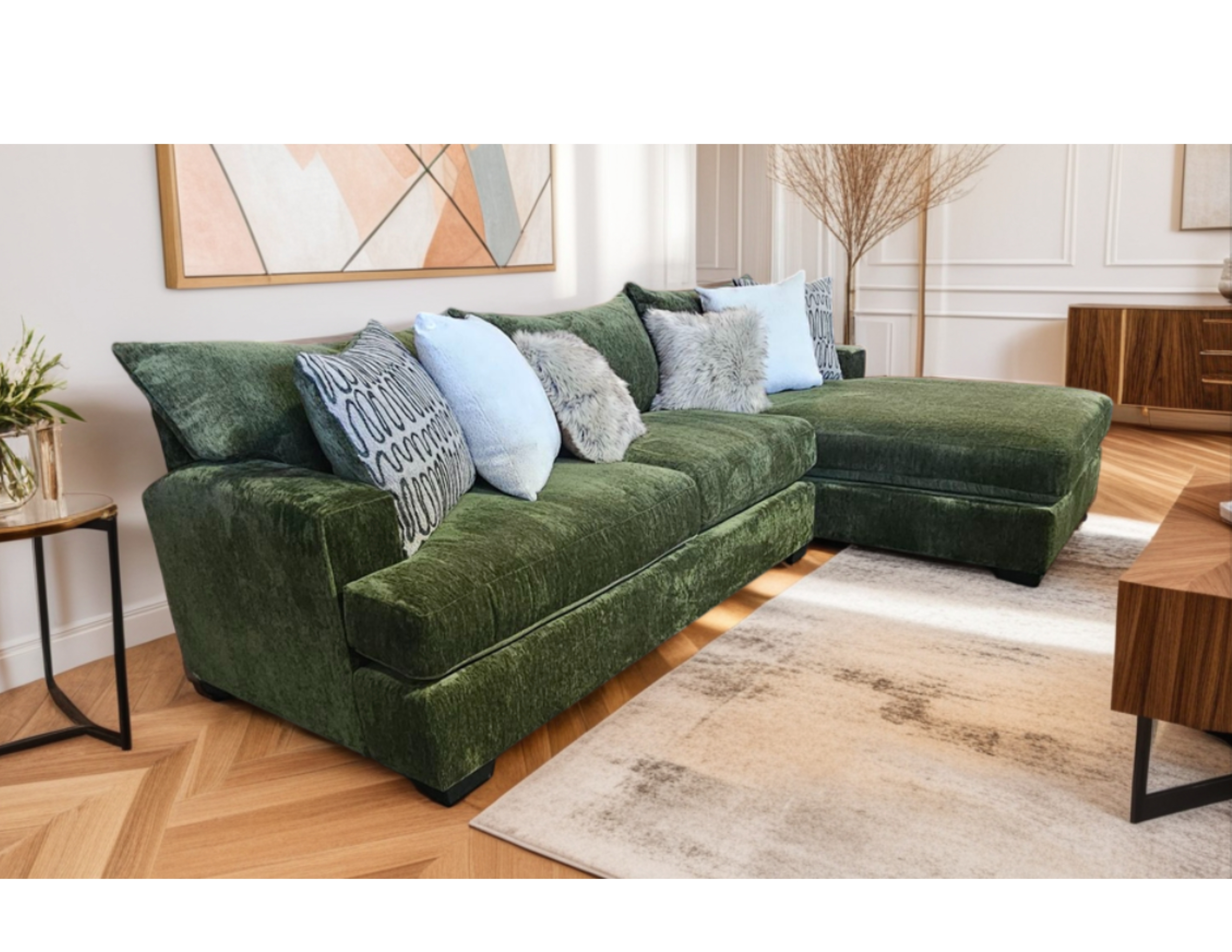2pc RAF Chaise Sectional Luscious Spinach