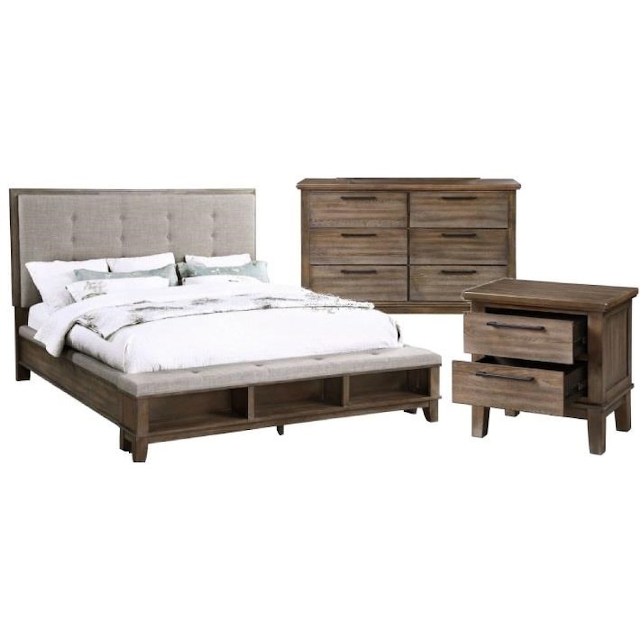 New Classic Furniture Cagney Queen Bed Dresser and 1 Nightstand