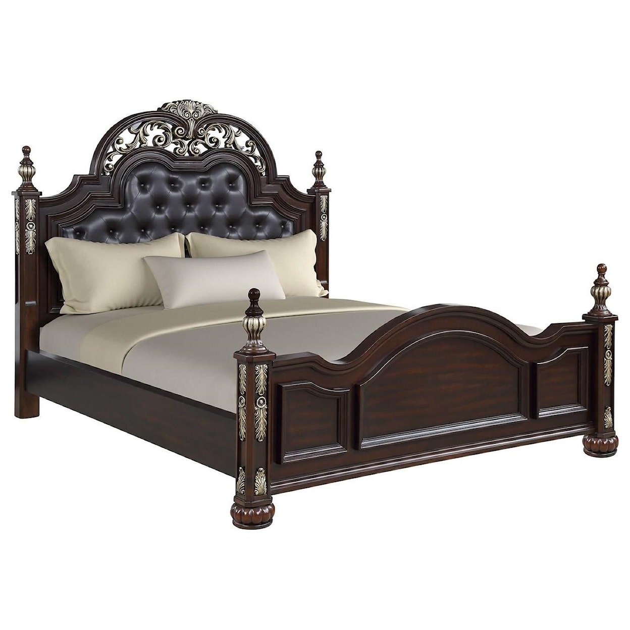 New Classic Furniture Maximus Queen Poster Bed with Upholstered Headboard