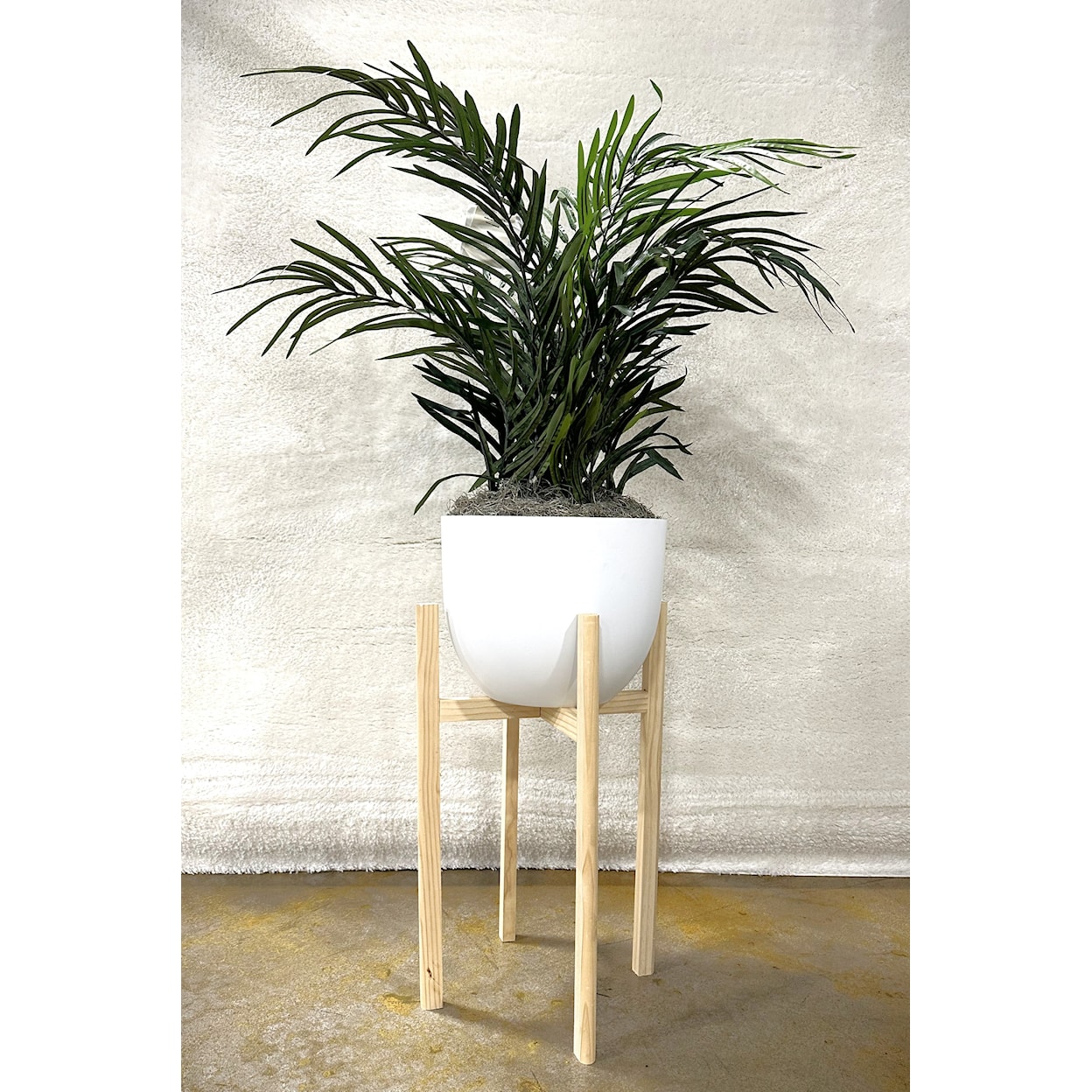 D&W Silks 109 Dwarf Areca Palm In White Planter With Stand