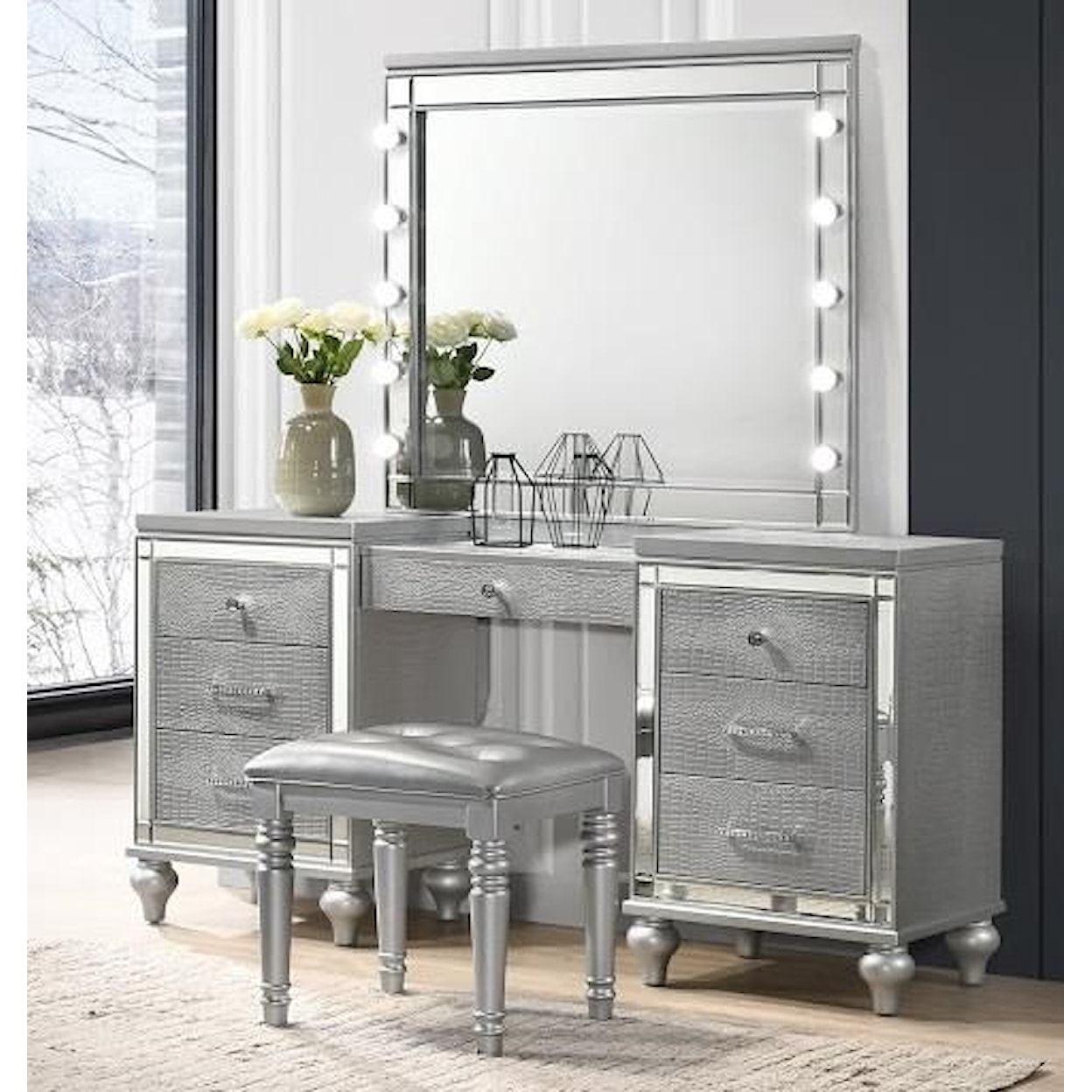 New Classic Furniture Valerie Vanity, Mirror, and Stool Set